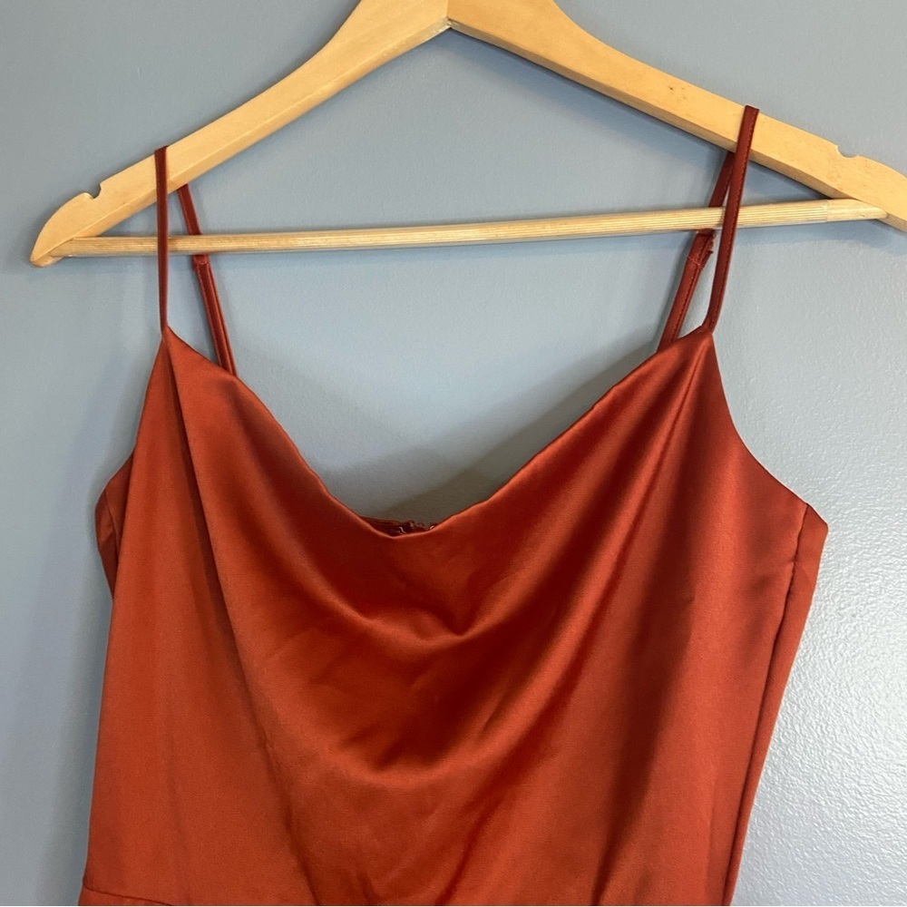 Showpo Burnt Orange Satin Cowl Neck Midi Dress - Picture 5 of 10